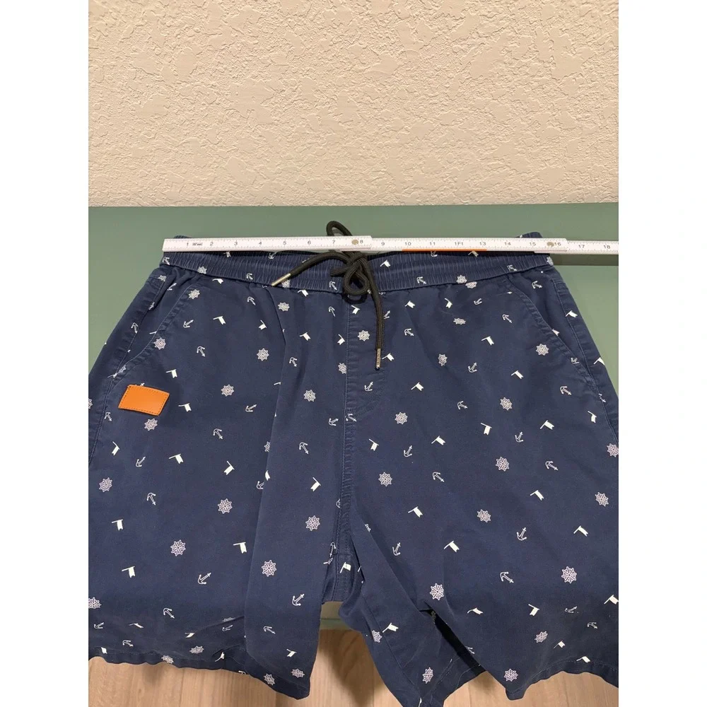 JMIERR Mens Navy Blue Nautical Anchor Print Drawstring Shorts Size 34